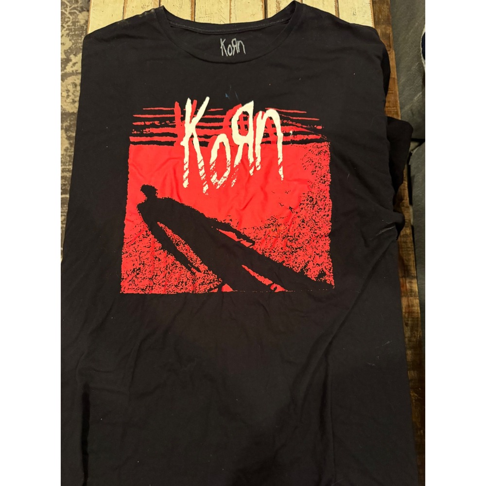 Korn Band Graphic T-Shirt Black Red White Men 2XL Nu Metal Rock Tee